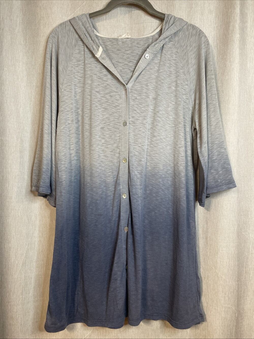 Hyku Women’s Short Sleeve Hooded ButtonUp Top/Swim Cover - Sz Medium - Ombré